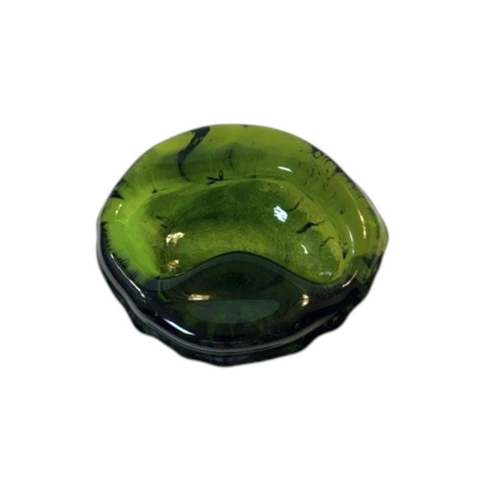 Vintage Blenko #966 Amoeba Ashtray Olive Green MCM Art Glass